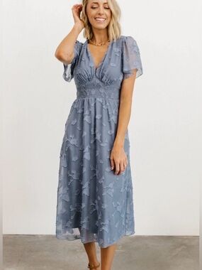 Baltic Born Blue Floral V-Neck Midi Dress Size XL